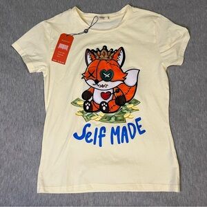Self Made Fox Graphic Tee Embroidered Cartoon Shirt NWT Small